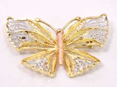 Wonderful Tri-Color Butterfly Pin in 14KT Gold