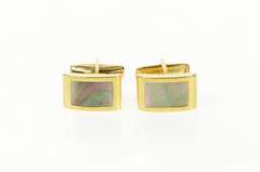 14K Yellow Gold Abalone Inlay Retro Squared Cuff Links
