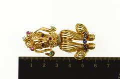 18K Yellow Gold 60's Poodle Emerald Ruby Diamond Statement Pin/Brooch
