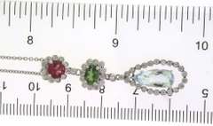 Dreamy White Gold Tourmaline & Aquamarine w Diamond Halo Dangle Pendant