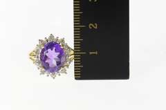 14K Yellow Gold Oval Amethyst Diamond Halo Cocktail Ring