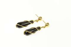 14K Yellow Gold Black Onyx Drop Wrap Spiral Dangle Earrings