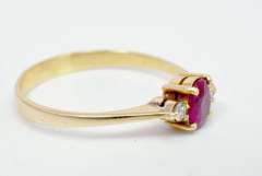 Lovely Oval Cut Ruby Set in 18K Yellow Gold Diamond Ring