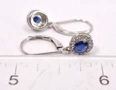 Classy White Gold Earrings with Blue Gemstone and Diamonds