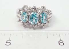 Bright Blue Crystals Set in Sterling Silver Ring With White Crystal Accents