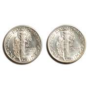 1938 &1942 S BU Full Split Bands Mercury Dimes