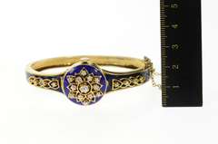 18K 0.80 Ctw Victorian Blue Enamel Diamond Bangle Women's Watch