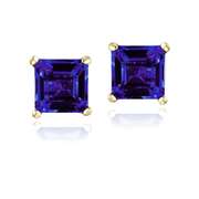 Gold Tone over Sterling Silver 1ct Created Blue Sapphire Square Stud Earrings, 5mm