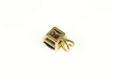 14K Yellow Gold Square Cushion Faceted Smoky Qurartz Pendant