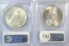 Nearly Gem BU 1923 & 1924 Peace Silver Dollars. PCGS MS64