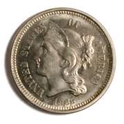 1865 Unc 3 Cent Nickel with Die Clashs