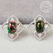 GENUINE ETHIOPIAN BLACK OPAL & CREATED WHITE TOPAZ 925 STERLING SILVER EARRINGS