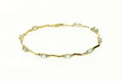14K Yellow Gold Blue Topaz Diamond Accent Wavy Tennis Bracelet