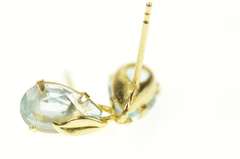 14K Yellow Gold Pear Blue Topaz Leaf Accent Classic Stud Earrings