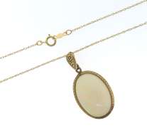 Vintage Engraved Gold Frame & Bail on Oval Opal Pendant on Chain