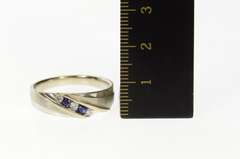 10K White Gold Men's Sapphire Diamond Classic Wedding Band Ring