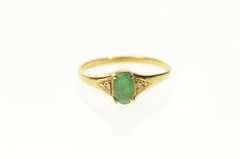 14K Yellow Gold Oval Emerald Diamond Accent Classic Ring