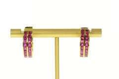 18K Yellow Gold Princess Ruby Encrusted Hoop Earrings