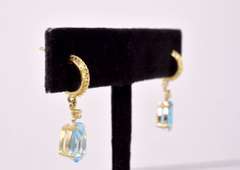Gorgeous Pear Shaped Blue Topaz Stones Set in 14K Yellow Gold Earrings