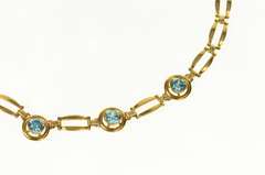 14K Yellow Gold Blue Topaz Retro Doubled Bar Link Collar Necklace