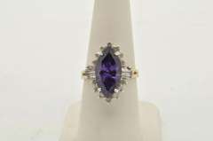 LADIES 14 KT GOLD AMETHYST AND DIAMOND RING