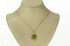 18K Yellow Gold Pear Jade Diamond Accent Statement Pendant