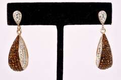 Sterling Silver Clear And Amber Colored Gemstone Earrings.