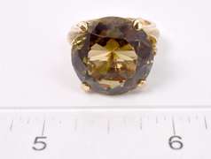 Large Smoky Quartz Set within A Robust 14K Yellow Gold Ring