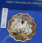 Franklin Mint: Sterling Sil Casino Chip, GEM Cameo PRF - 100 Francs Monte Carlo