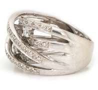 LADIES OVERLAP DIAMOND BURST RING. 14K WHITE GOLD