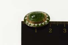 14K Yellow Gold Ornate Green Agate Scarab Enamel Detail Charm/Pendant
