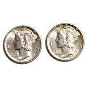 1938 &1942 S BU Full Split Bands Mercury Dimes