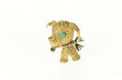18K Yellow Gold Turquoise Eyed Puppy Dog Retro Stylized Pin/Brooch