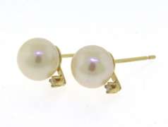Elegant Yellow Gold Pearl and Diamond Stud Earrings