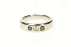 14K White Gold 0.30 Ctw Men's Diamond Sapphire Wedding Band Ring
