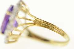 14K Yellow Gold Oval Amethyst Diamond Halo Cocktail Ring