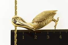 14K Yellow Gold Ornate Sapphire Eyed Pelican Rope Chain Necklace