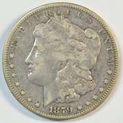 Ultra rare 1879-CC Morgan Silver Dollar. High end VF/XF