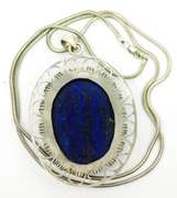 Massive Sterling Lapis Pendant & Long Chain