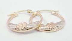 Tri-Color Flower Design Hoop Earrings in Gold