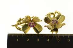 18K Yellow Gold 1960's Ruby Cluster 4 Leaf Clover Clip On Earrings