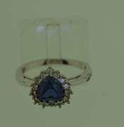 Sterling Silver CZ Heart Shape Blue Sapphire Ring