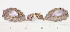 Entrancing 15.00CTS Amethyst & 3.02CTW Diamond Earrings Set in Ornate Silver