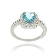 Sterling Silver Swiss Blue Topaz & Diamond Accent Square Ring