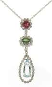 Dreamy White Gold Tourmaline & Aquamarine w Diamond Halo Dangle Pendant