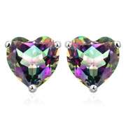 10K SOLID WHITE GOLD HEART SHAPE 6MM MYSTIC GEMSTONE EARRING STUDS