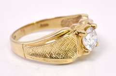 Sparkling Crystal Set in A Yellow Gold Mens Ring