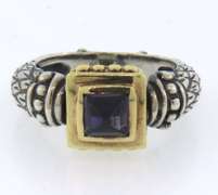 Sterling silver princess-cut purple gemstone ring
