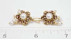 Ornate Flower Style Pearl Earrings in 14K Yellow Gold