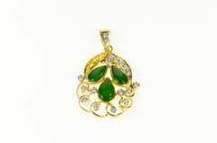 18K Yellow Gold Pear Jade Diamond Accent Statement Pendant